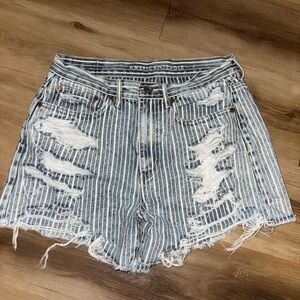 American Eagle Outfitters Striped Distressed Jean Shorts